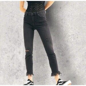 Free People Great Heights Fray Hem Distressed Black Jeans Size 28 Excellent